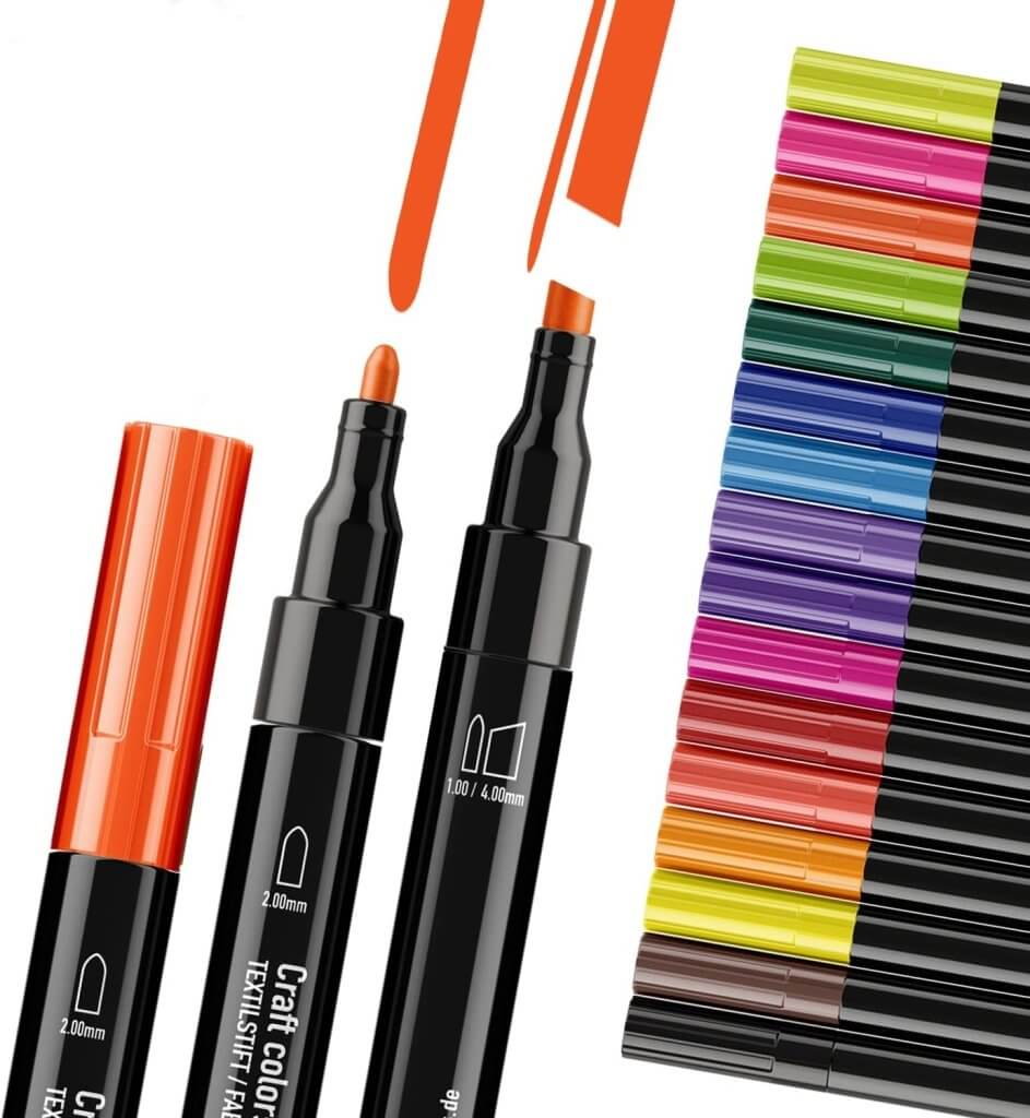 Textilstifte PRO Doppelspitze, 18 x Textilmarker, waschmaschinenfest, –  Craft Colors®