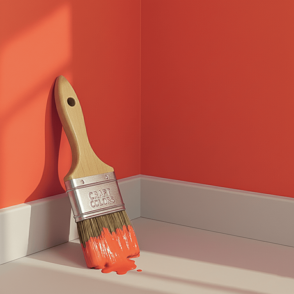 Wandfarbe orange in edelmatt auf Wand mit Pinsel von Craft Colors, ideal für Heimwerker und Profis.