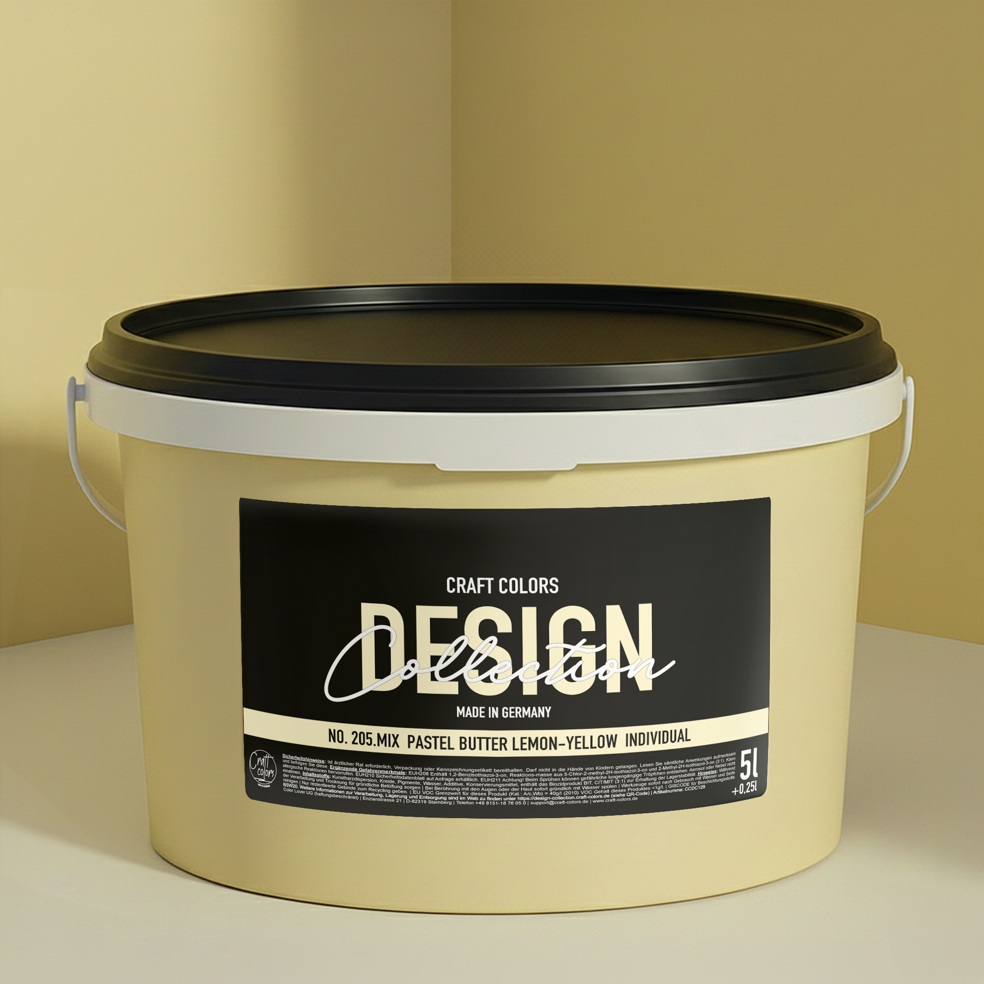 Wandfarbe Pastell Butter Lemon-Yellow No. 205.mix Individual ( 5,25 L) edelmatt