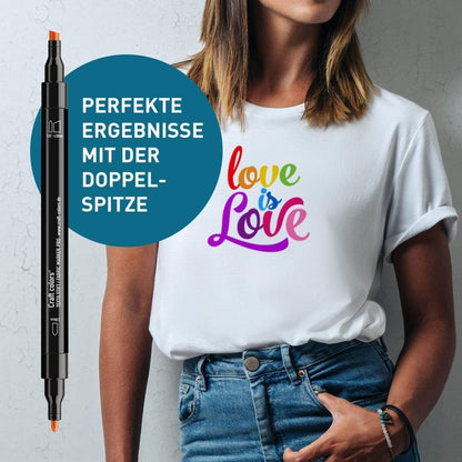 Textilstifte PRO Doppelspitze, 18 x Textilmarker, waschmaschinenfest, leuchtende permanent Stoffmalstifte für Textilien, 2mm, 4mm (1mm) Stärke - Craft Colors