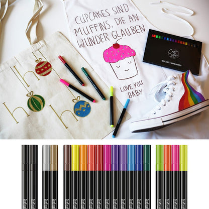 Craft colors® Textilstifte Set, 20 x Textilmarker, waschmaschinenfest - Craft Colors
