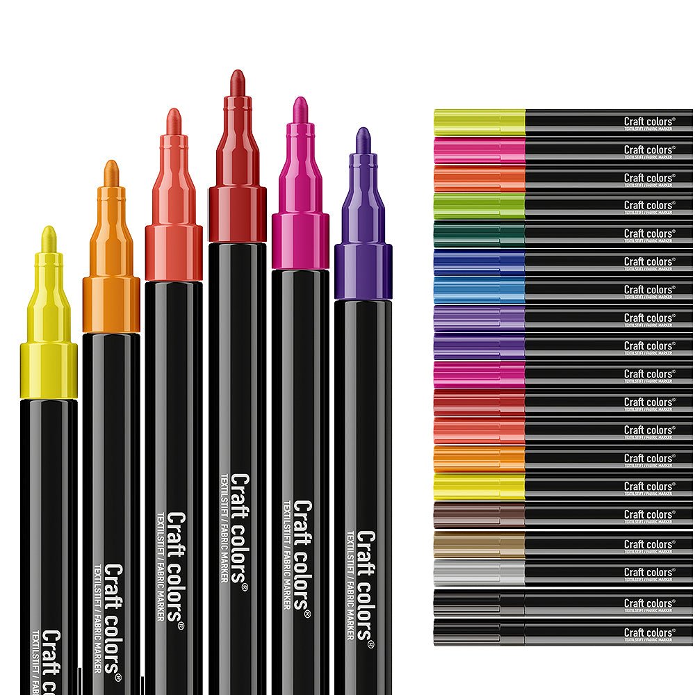 Craft colors® Textilstifte Set, 20 x Textilmarker, waschmaschinenfest - Craft Colors